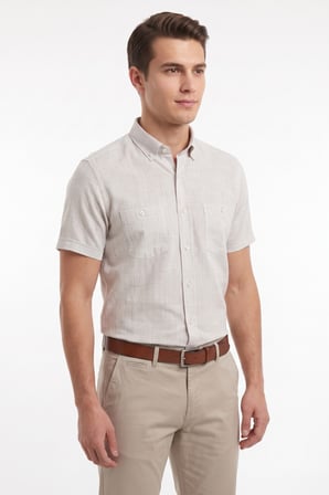 Erkek Çift Cepli  Cotton Kısa Kol Gömlek Bgl-St05647