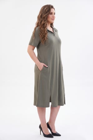 Kadın Polo Yaka Kısa Kol Likralı Elbise 7386 BGL-ST05664