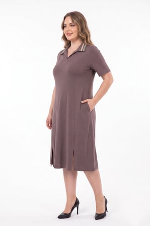 Kadın Polo Yaka Kısa Kol Likralı Elbise 7386 BGL-ST05664