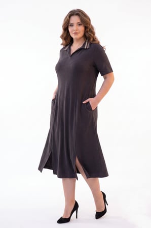 Kadın Polo Yaka Kısa Kol Likralı Elbise 7386 BGL-ST05664