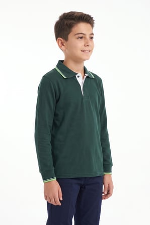 Erkek Çocuk Yeşil Selanik Polo Yaka Okul Sweatshirt BGL-ST05674