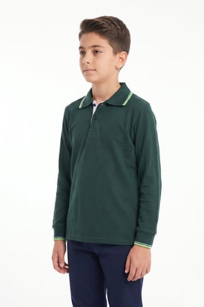 Erkek Çocuk Yeşil Selanik Polo Yaka Okul Sweatshirt BGL-ST05674
