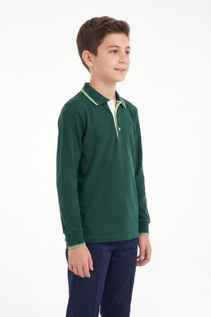 Erkek Çocuk Yeşil Selanik Polo Yaka Okul Sweatshirt BGL-ST05675