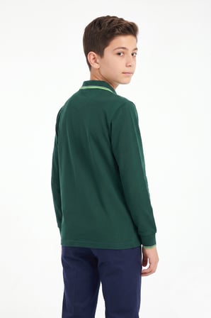 Erkek Çocuk Yeşil Selanik Polo Yaka Okul Sweatshirt BGL-ST05675