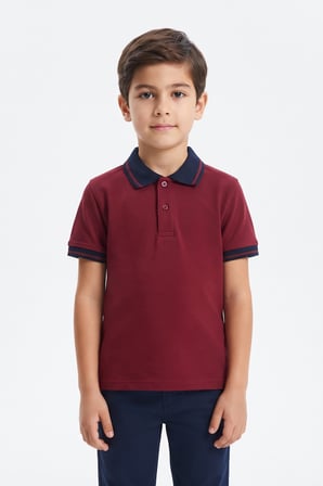 Kolej Polo Yaka Tişört Bordo Lacivert Yakalı BGL-ST05679