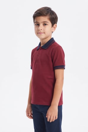 Kolej Polo Yaka Tişört Bordo Lacivert Yakalı BGL-ST05679