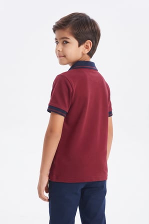 Kolej Polo Yaka Tişört Bordo Lacivert Yakalı BGL-ST05679