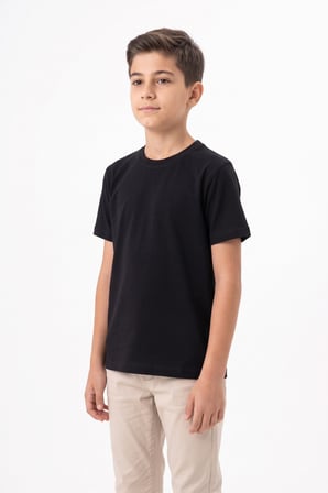 Erkek Siyah Sıfır Yaka Penye Tişört 5-8 BGL-ST05693