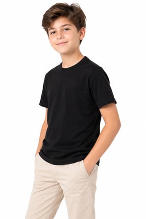 Erkek Siyah Sıfır Yaka Penye Tişört 9-12 BGL-ST05694