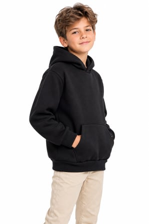 Erkek Siyah Kapüşonlu üç İplik Sweatshirt BGL-ST05698