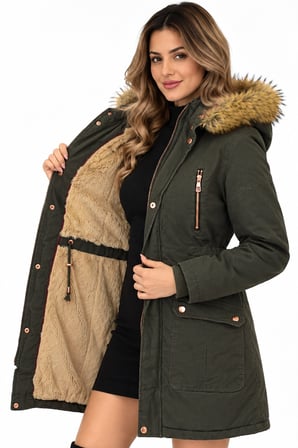 Kapüşonlu Kürklü İçi Peluş Astarlı Kışlık Kaban Mont BGL-ST05809