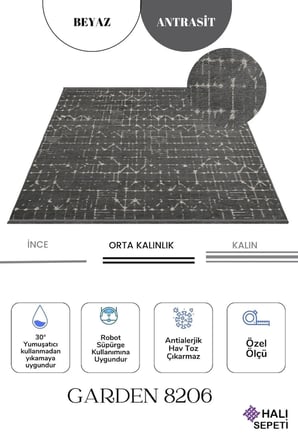 Enti Terrace 8206 Antrasit Iskandinav Halı Yıkanabilir Kesme Yolluk Koridor Kaymaz Çocuk Odası
