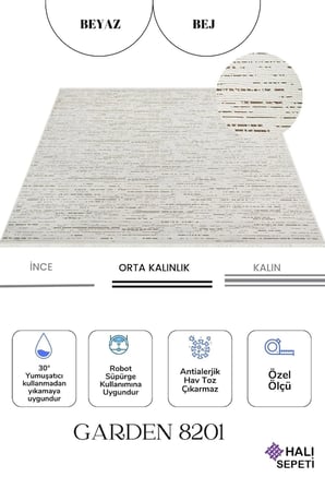 Enti Terrace 8201 Beyaz Iskandinav Halı Yıkanabilir Kesme Yolluk Koridor Kaymaz Çocuk Odası