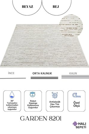 Enti Terrace 8201 Beyaz Iskandinav Halı Yıkanabilir Kesme Yolluk Koridor Kaymaz Çocuk Odası