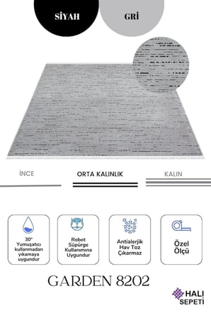 Enti Terrace 8202 Gri Iskandinav Halı Yıkanabilir Kesme Yolluk Koridor Kaymaz Çocuk Odası