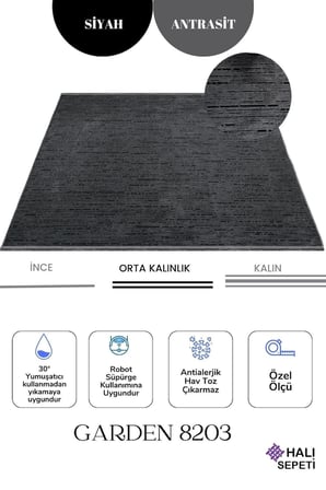 Enti Terrace 8203 Antrasit Iskandinav Halı Yıkanabilir Kesme Yolluk Koridor Kaymaz Çocuk Odası
