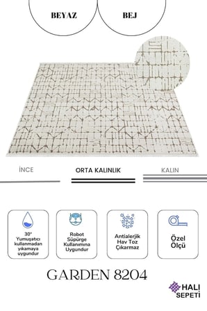 Enti Terrace 8204 Beyaz Iskandinav Halı Yıkanabilir Kesme Yolluk Koridor Kaymaz Çocuk Odası