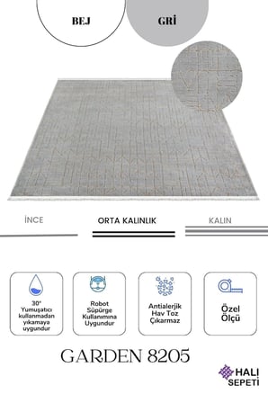 Enti Terrace 8205 Gri Iskandinav Halı Yıkanabilir Kesme Yolluk Koridor Kaymaz Çocuk Odası