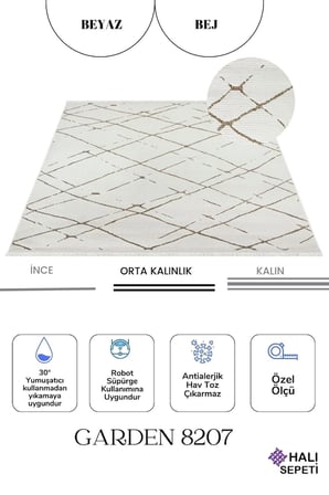 Enti Terrace 8207 Beyaz Iskandinav Halı Yıkanabilir Kesme Yolluk Koridor Kaymaz Çocuk Odası