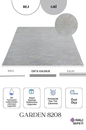 Enti Terrace 8208 Gri Iskandinav Halı Yıkanabilir Kesme Yolluk Koridor Kaymaz Çocuk Odası