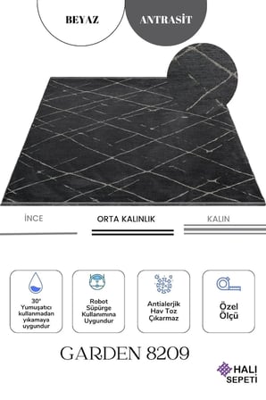 Enti Terrace 8209 Antrasit Iskandinav Halı Yıkanabilir Kesme Yolluk Koridor Kaymaz Çocuk Odası