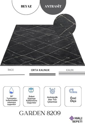 Enti Terrace 8209 Antrasit Iskandinav Halı Yıkanabilir Kesme Yolluk Koridor Kaymaz Çocuk Odası