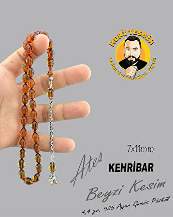 MURİ TESBİH 4,4 GR 925 AYAR GÜMÜŞ PÜSKÜL ALİ ALBAYRAK ATEŞ KEHRİBAR BEYZİ KESİM 7X11