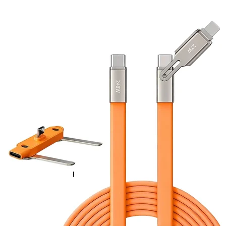 240W 2'si 1 Arada Type-C Hızlı Şarj Kablosu 1.2m Standlı, PD Destekli, Lightning Uyumlu Çok Fonksiyonlu Şarj ve Data Kablosu