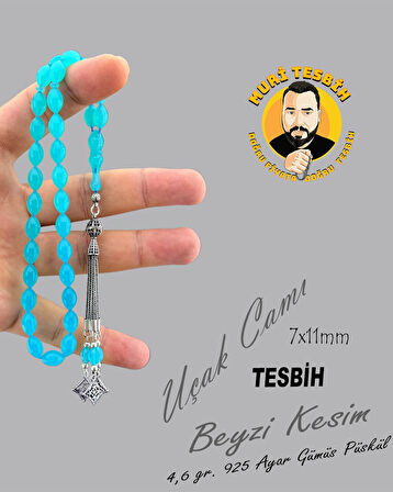 MURİ TESBİH 4,6 GR 925 AYAR GÜMÜŞ PÜSKÜL SUAT YEŞİLYURT UÇAK CAMI BEYZİ KESİM 7X11