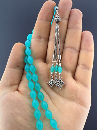 MURİ TESBİH 4,6 GR 925 AYAR GÜMÜŞ PÜSKÜL SUAT YEŞİLYURT UÇAK CAMI BEYZİ KESİM 7X11
