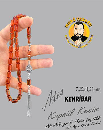 6,6 GR 925 AYAR GÜMÜŞ PÜSKÜL ALİ ALBAYRAK ATEŞ KEHRİBAR KAPSÜL KESİM 7,25X11,25