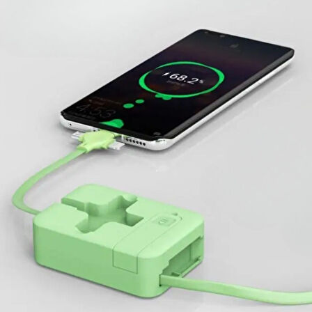 caselka® Cep Tipi Telefon Tutuculu Makaralı Uzayıp Kısalabilen 3'ü 1 Arada USB Şarj Kablosu