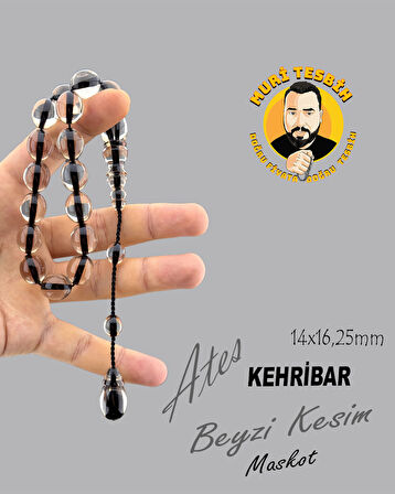 ATEŞ KEHRİBAR TESBİH MASKOT BEYZİ KESİM 14X16,25mm
