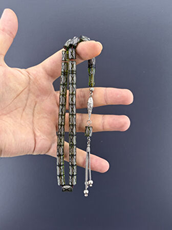 1000 AYAR İŞLEMELİ KAMİL PUĞ  ATEŞ KEHRİBAR 925 AYAR PÜSKÜL KESME KESİM 7,75X11mm