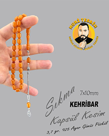 MURİ TESBİH 3,7 GR 925 AYAR GÜMÜŞ PÜSKÜL SIKMA KEHRİBAR KAPSÜL KESİM 7X10