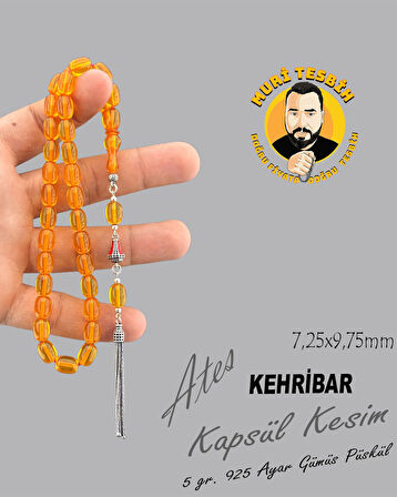 MURİ TESBİH 5 GR 925 AYAR GÜMÜŞ PÜSKÜL M.S.G ATEŞ KEHRİBAR KAPSÜL KESİM 7,25X9,75