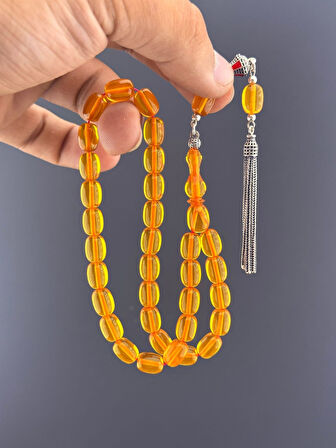 MURİ TESBİH 5 GR 925 AYAR GÜMÜŞ PÜSKÜL M.S.G ATEŞ KEHRİBAR KAPSÜL KESİM 7,25X9,75