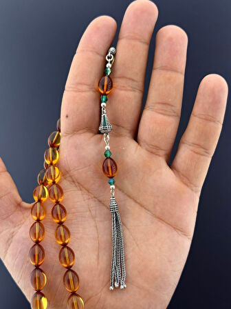 MURİ TESBİH 5,3 GR 925 AYAR GÜMÜŞ PÜSKÜL M.S.G ATEŞ KEHRİBAR BEYZİ KESİM 8,25X12