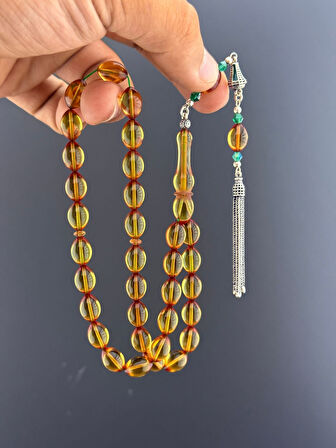 MURİ TESBİH 5,3 GR 925 AYAR GÜMÜŞ PÜSKÜL M.S.G ATEŞ KEHRİBAR BEYZİ KESİM 8,25X12