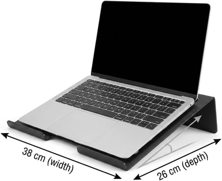 Deconox Metal Laptop Standı, Siyah Dizüstü Bilgisayar Yükseltici Stand, 38x26 cm Havalandırma Delikli Ergonomik Açılı Notebook Standı, Özel Boyalı Masaüstü Laptop Yükseltici