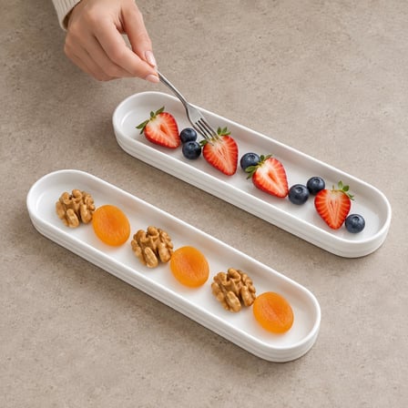 Deconox Porselen Oval Tabak 2’li Set, 26,2 × 7 × 1,9 cm, Beyaz İnce Uzun Zeytinlik, Kahvaltılık Peynir Meze ve Atıştırmalık Sunum Servis Tabağı, 2 Adet