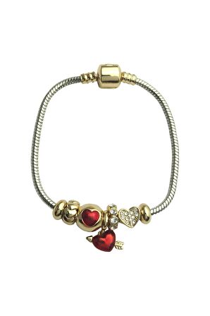 Pandora Model Bileklik Kırmızı Taşlı Kalp Bileklik