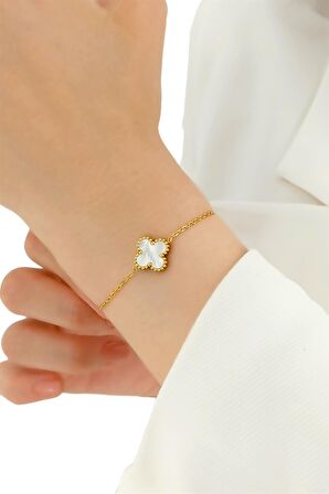 Çelik Tek Yoncalı Sedef Bileklik Van Cleef Model