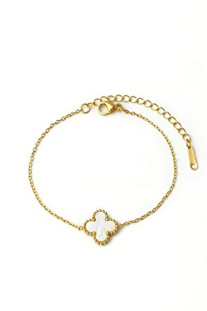 Çelik Tek Yoncalı Sedef Bileklik Van Cleef Model