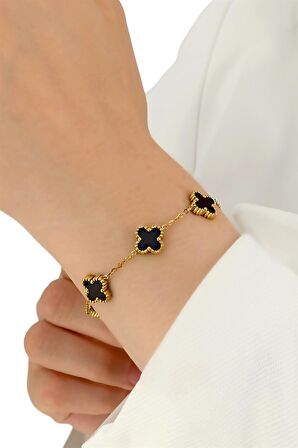 Çelik Sedefli Yonca Bileklik Van Cleef Model 