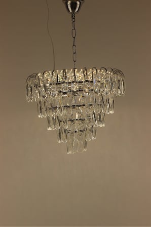 Modern Gümüş Katlı Kristal Şelale Modeli 4 Modlu Şık Salon Led Sarkıt