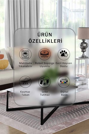 Yıkanabilir Kaymaz Taban Dijital Baskılı Halı ve Yolluk – Leke Tutmaz Salon & Mutfak Halısı