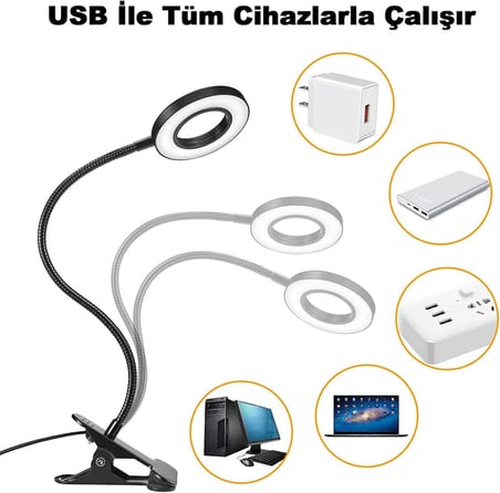 Robeve Akrobat Masa Lambası Usb Girişli Göz Koruyucu Klipsli Masaya Sabitlenen Ayarlanabilir İşık Seviyesi Çok Fonksiyonlu Led Masa Lambası Sarı Beyaz Gün İşığı 3 Modlu Masa Lambası Çalışma Lambası