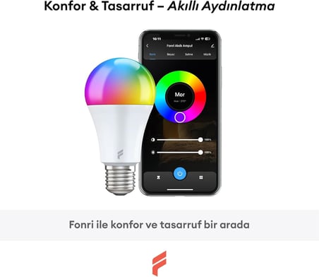 Akıllı Led Ampul, 9w-titreşimsiz, 16.7 Milyon Renk, Sesli Kontrol, 806'lümen, Doğal Sarı ve Beyaz Renk, Ambiyans, Tuya Destekli, 2 yıl garantili