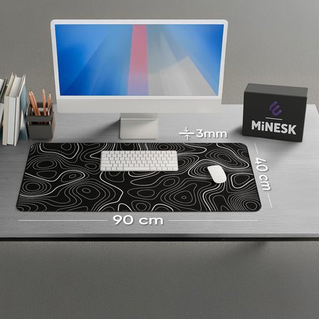 90X40 CM XXL Gaming Mouse Pad [High Density Hybrid Kumaş] [Kaymaz Taban] [Yüksek Çözünürlüklü Baskı] Fare Altlığı Oyuncu Mousepad (Siyah İzohips)